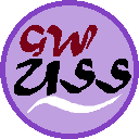 A purple, red, black, and white circular logo which reads "GW USS"